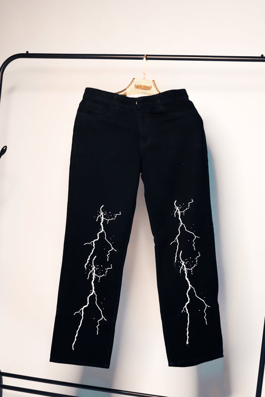 Men's Cool Aesthetic Thunder Lightning Printed Straight Fit Baggy Loose Jeans