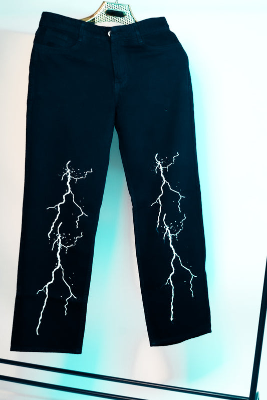 Men's Cool Aesthetic Thunder Lightning Printed Straight Fit Baggy Loose Jeans